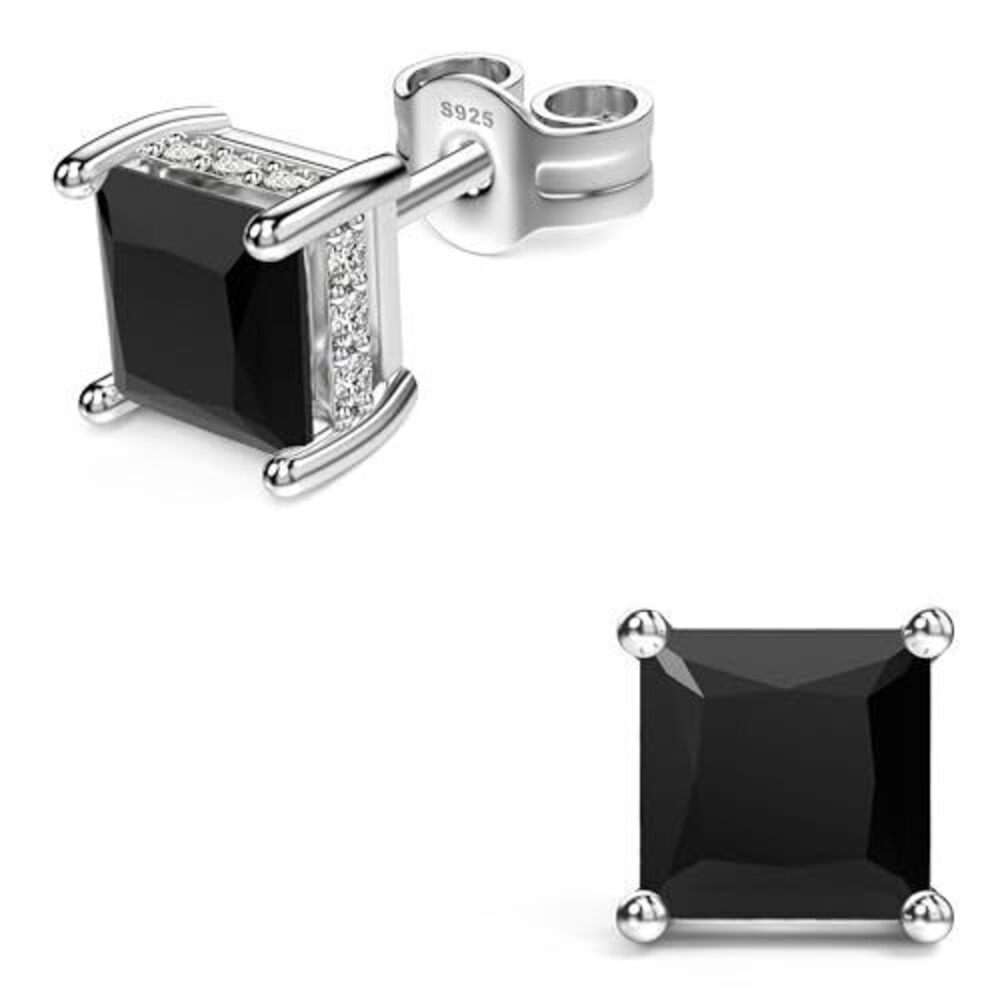 2492 18K White Gold Plated Sterling Silver Princess Cut Cubic Zirconia Stud